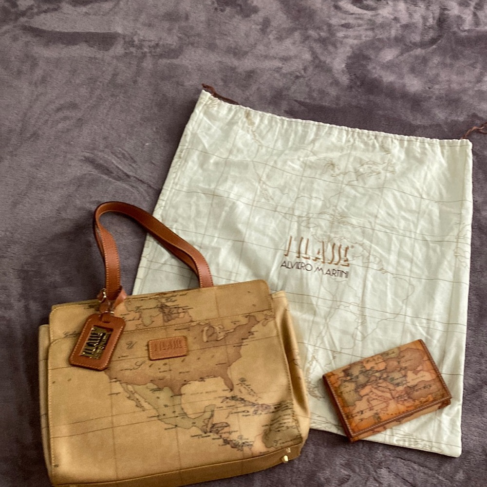 Authentic Alviero Martini map handbag and wallet